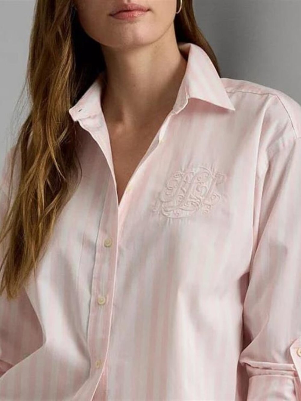 Lauren Ralph Lauren Black Label Embroidered Logo Pink/White Striped Shirt Size S